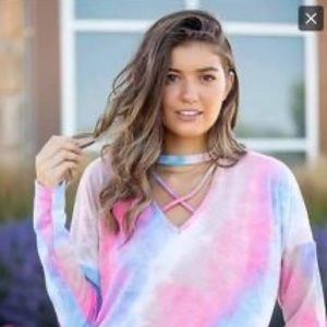 Brand New With Tags Bright Moments Criss Cross Tie Dye Shirt